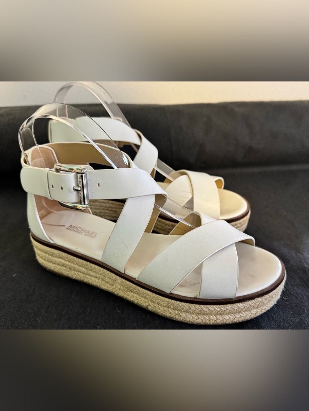 MICHAEL Michael Kors Darby White Leather Espadrille Wedge Sandals Size 7